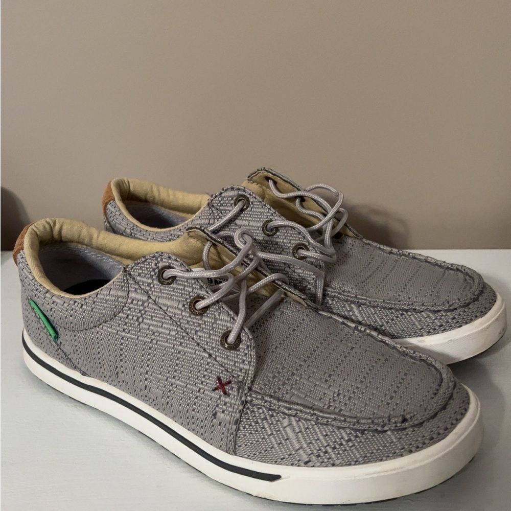 Twisted X Gray Boat Shoes with Moc-Toe Stitching